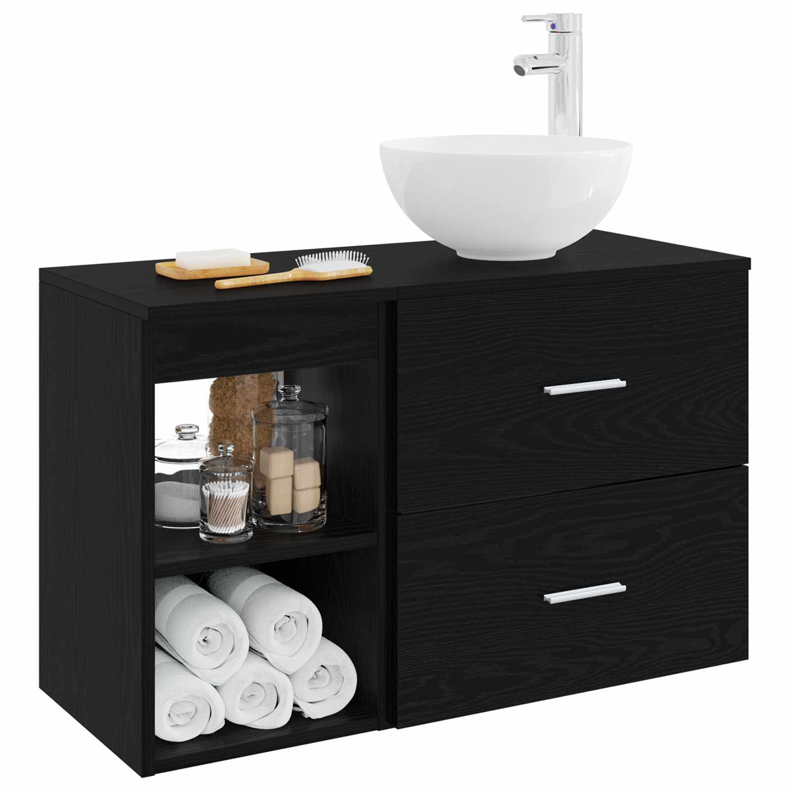 Badezimmermöbel-Set 2 stk. Schwarze Eiche Holzwerkstoff