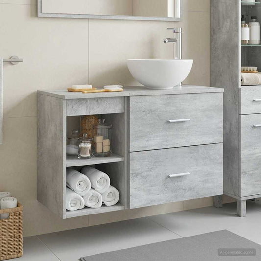 Badezimmermöbel-Set 2 Stk. Betongrau Holzwerkstoff