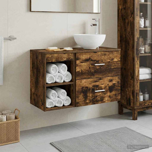 Badezimmermöbel-Set 2 Stk. Geräucherte Eiche Holzwerkstoff
