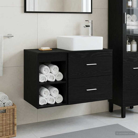Badezimmermöbel-Set 2 Stk. Schwarze Eiche Holzwerkstoff
