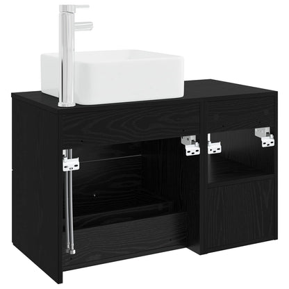 Badezimmermöbel-Set 2 stk. Schwarz Eichen-Optik Holzwerkstoff