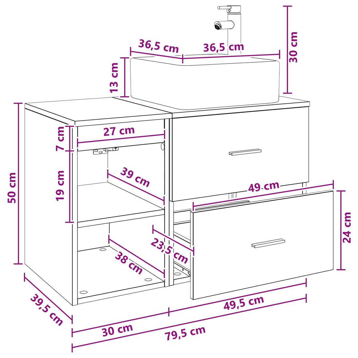 Badezimmermöbel-Set 2 stk. Schwarz Eichen-Optik Holzwerkstoff
