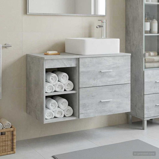 Badezimmermöbel-Set 2 Stk. Betongrau Holzwerkstoff