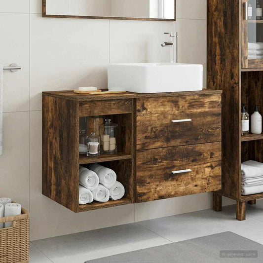 Badezimmermöbel-Set 2 Stk. Geräucherte Eiche Holzwerkstoff