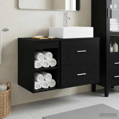 Badezimmermöbel-Set 2 stk. Schwarz Eichen-Optik Holzwerkstoff