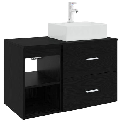 Badezimmermöbel-Set 2 stk. Schwarz Eichen-Optik Holzwerkstoff