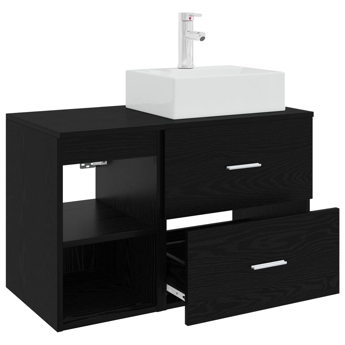 Badezimmermöbel-Set 2 stk. Schwarz Eichen-Optik Holzwerkstoff