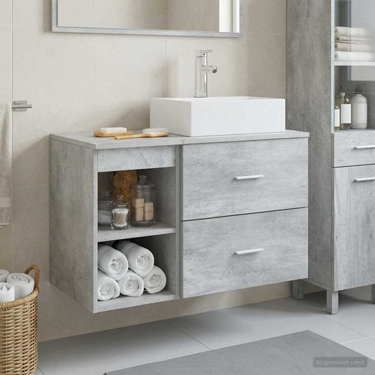 Badezimmermöbel-Set 2 Stk. Betongrau Holzwerkstoff