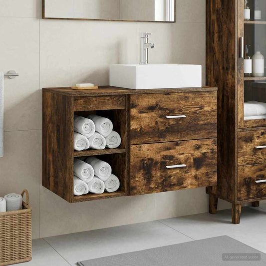 Badezimmermöbel-Set 2 Stk. Geräucherte Eiche Holzwerkstoff