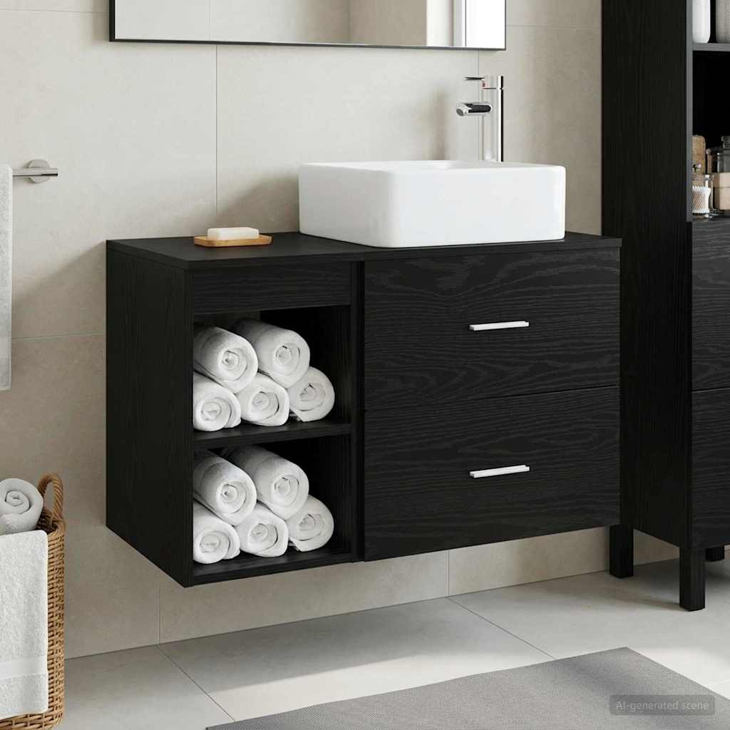 Badezimmermöbel-Set 2 stk. Schwarz Eichen-Optik Holzwerkstoff