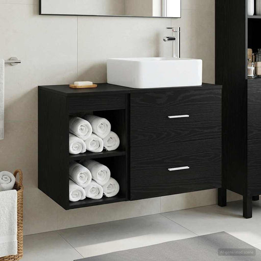 Badezimmermöbel-Set 2 Stk. Schwarze Eiche Holzwerkstoff