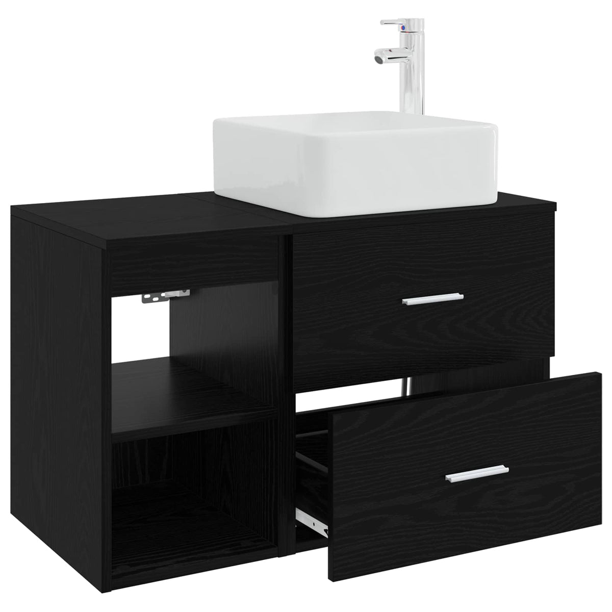 Badezimmermöbel-Set 2 stk. Schwarz Eichen-Optik Holzwerkstoff