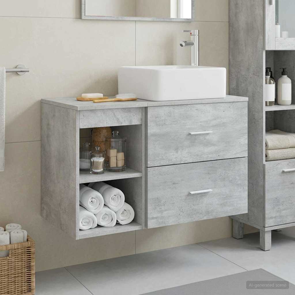 Badezimmermöbel-Set 2 stk. Betongrau Holzwerkstoff