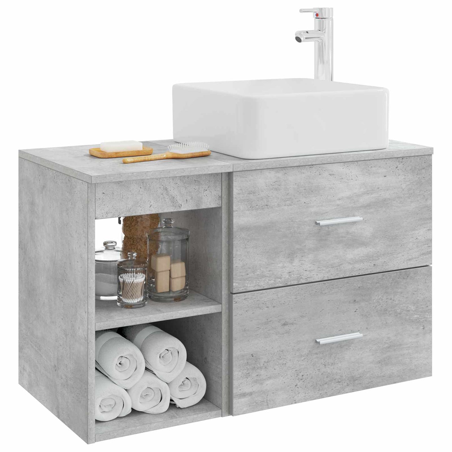Badezimmermöbel-Set 2 stk. Betongrau Holzwerkstoff