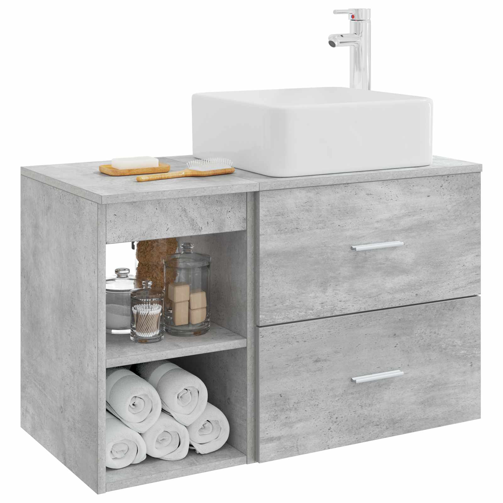 Badezimmermöbel-Set 2 stk. Betongrau Holzwerkstoff