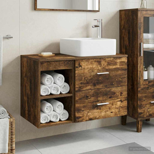 Badezimmermöbel-Set 2 Stk. Geräucherte Eiche Holzwerkstoff