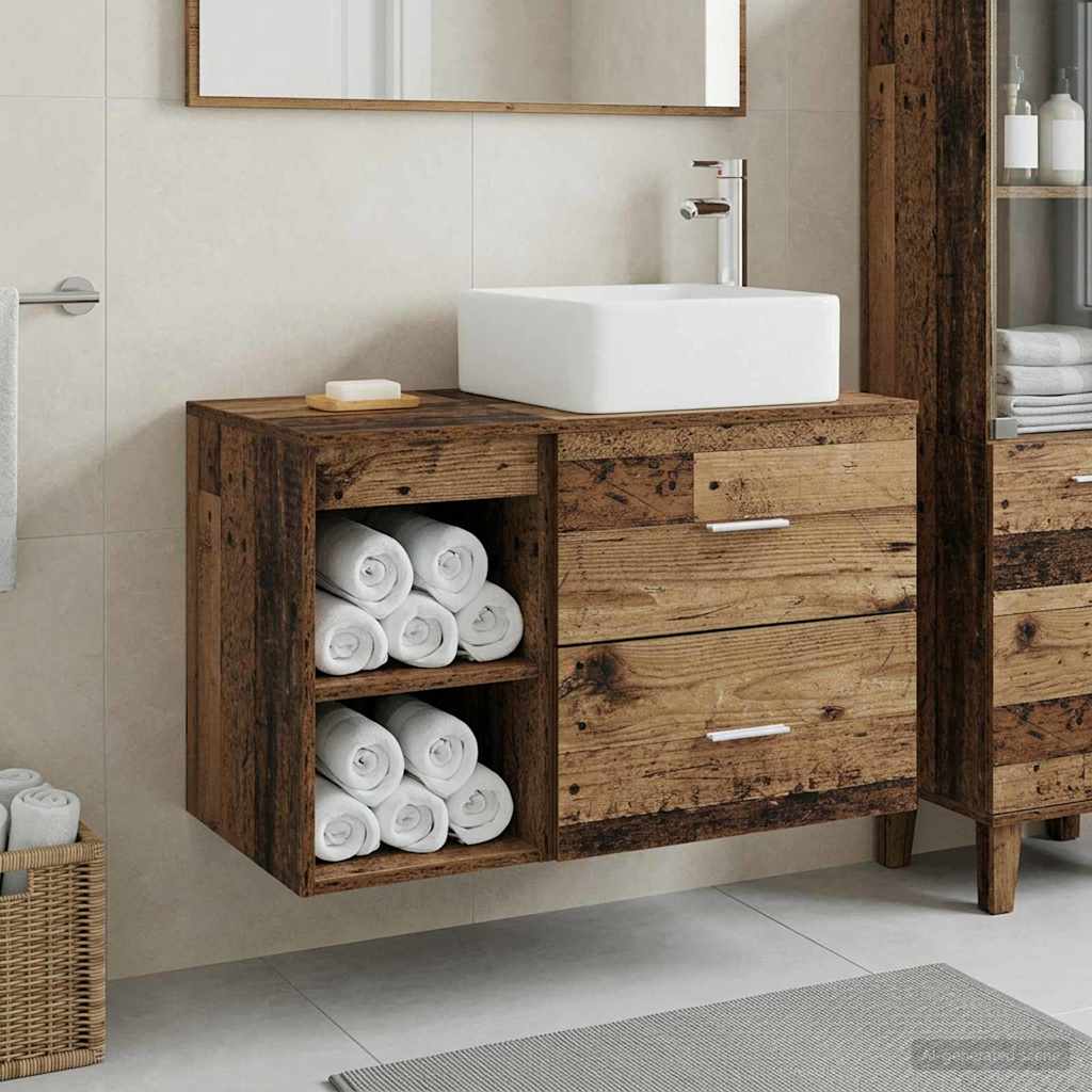 Badezimmermöbel-Set 2 stk. Altholz Holzwerkstoff