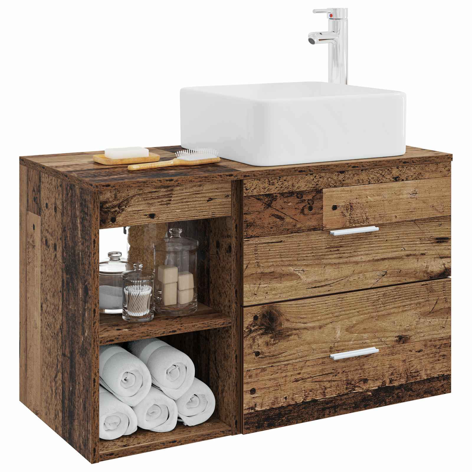 Badezimmermöbel-Set 2 stk. Altholz Holzwerkstoff