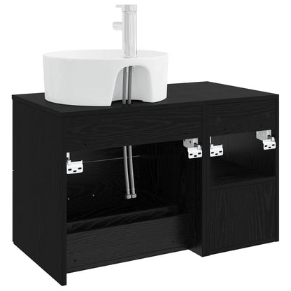 Badezimmermöbel-Set 2 stk. Schwarz Eichen-Optik Holzwerkstoff