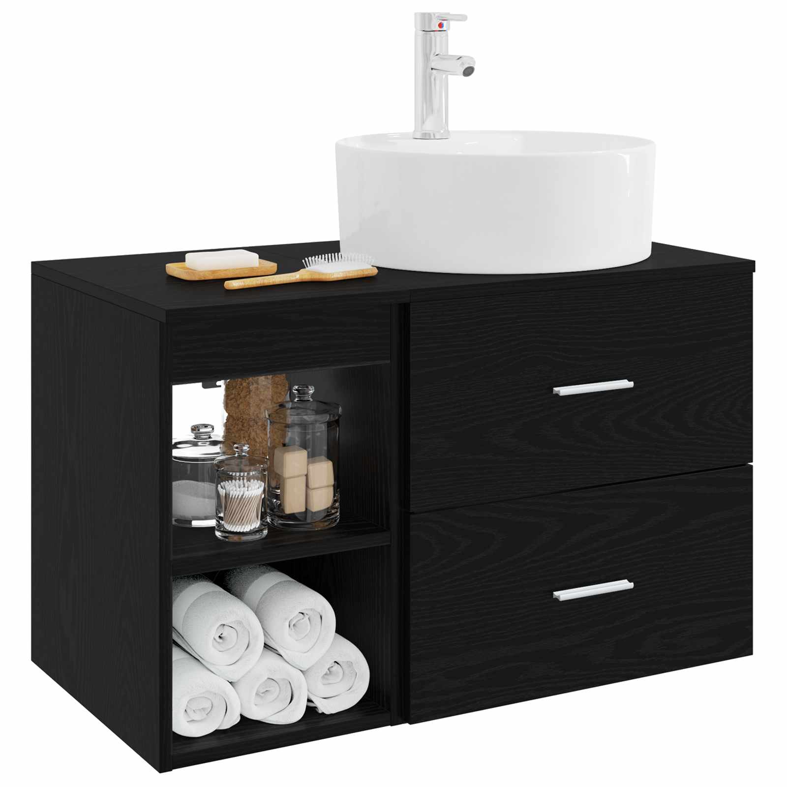 Badezimmermöbel-Set 2 stk. Schwarze Eiche Holzwerkstoff