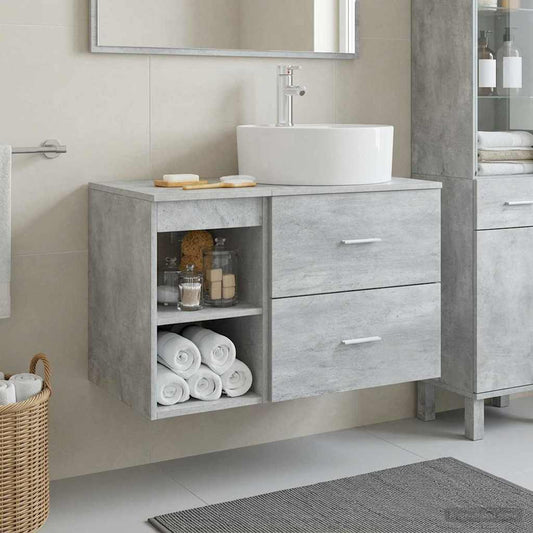 Badezimmermöbel-Set 2 Stk. Betongrau Holzwerkstoff
