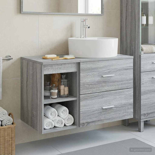 Badezimmermöbel-Set 2 Stk. Grau Sonoma Holzwerkstoff