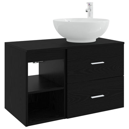 Badezimmermöbel-Set 2 stk. Schwarz Eichen-Optik Holzwerkstoff