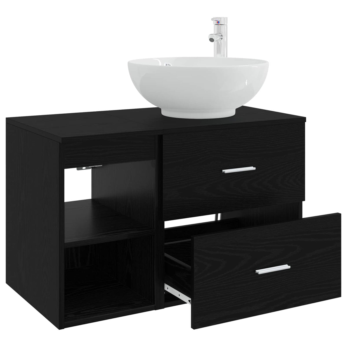 Badezimmermöbel-Set 2 stk. Schwarz Eichen-Optik Holzwerkstoff