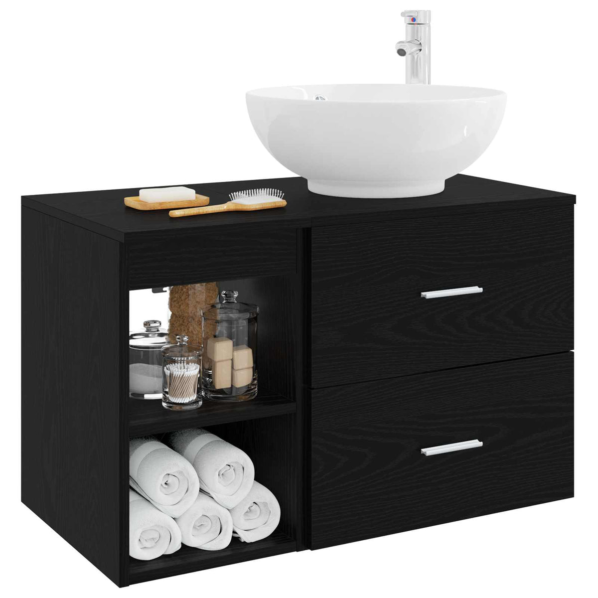 Badezimmermöbel-Set 2 stk. Schwarz Eichen-Optik Holzwerkstoff