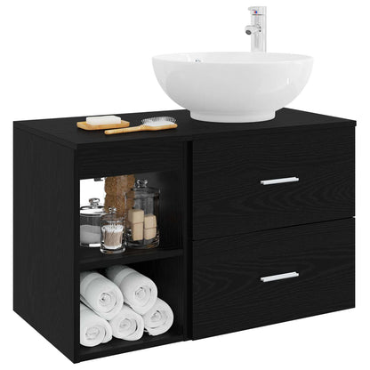 Badezimmermöbel-Set 2 stk. Schwarz Eichen-Optik Holzwerkstoff