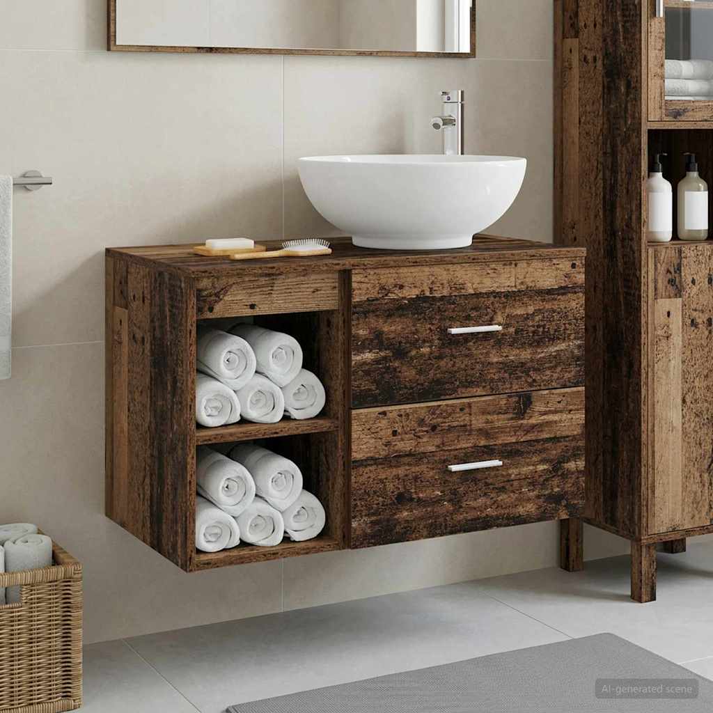 Badezimmermöbel-Set 2 stk. Altholz Holzwerkstoff