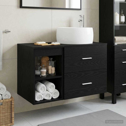 Badezimmermöbel-Set 2 Stk. Schwarze Eiche Holzwerkstoff
