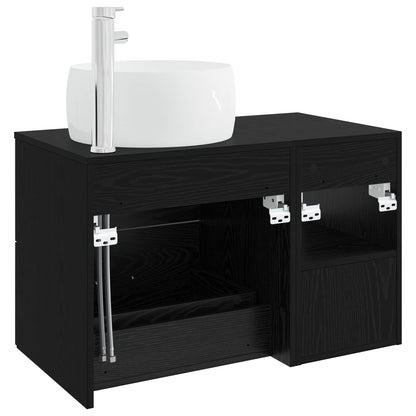 Badezimmermöbel-Set 2 stk. Schwarz Eichen-Optik Holzwerkstoff