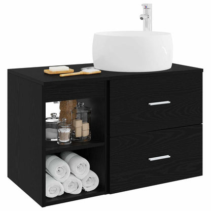 Badezimmermöbel-Set 2 stk. Schwarz Eichen-Optik Holzwerkstoff