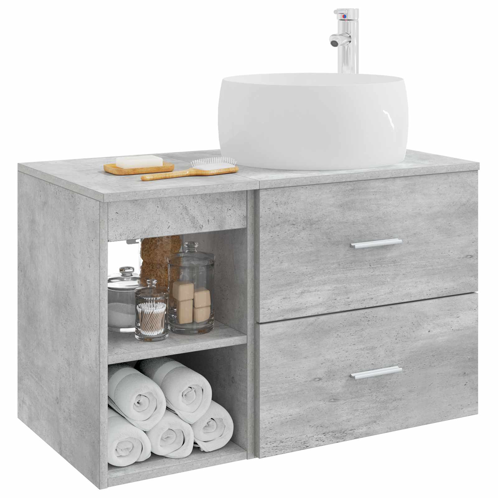 Badezimmermöbel-Set 2 stk. Betongrau Holzwerkstoff