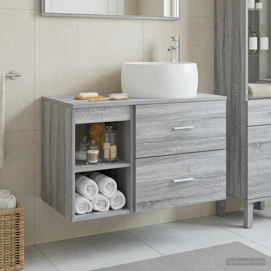 Badezimmermöbel-Set 2 Stk. Grau Sonoma Holzwerkstoff