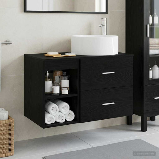 Badezimmermöbel-Set 2 Stk. Schwarze Eiche Holzwerkstoff