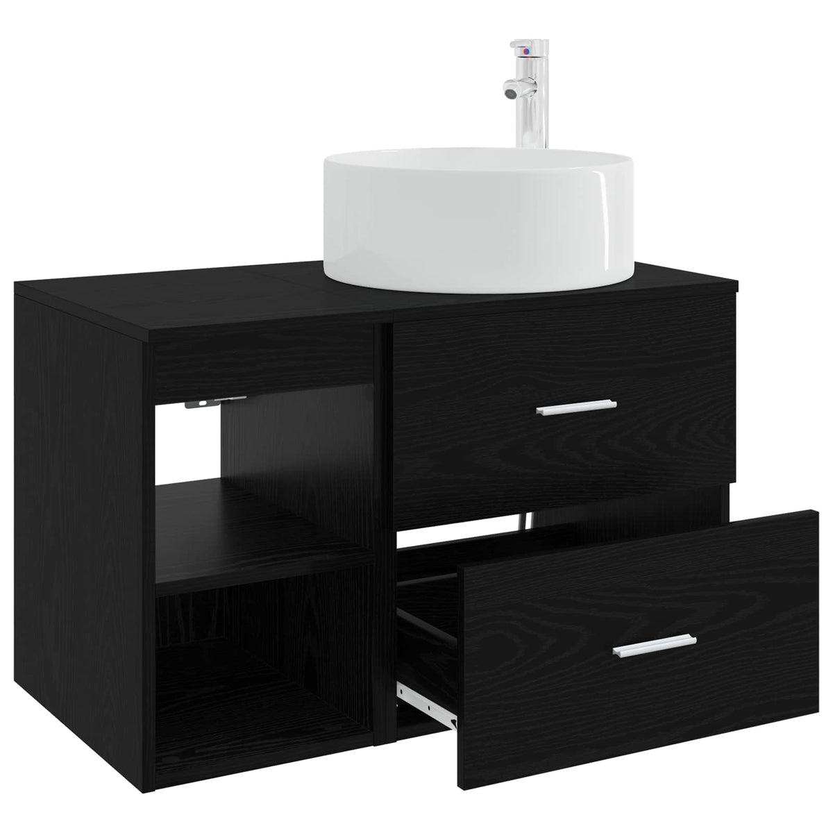 Badezimmermöbel-Set 2 stk. Schwarz Eichen-Optik Holzwerkstoff