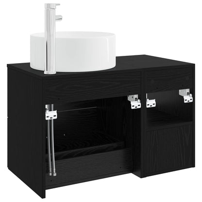 Badezimmermöbel-Set 2 stk. Schwarz Eichen-Optik Holzwerkstoff