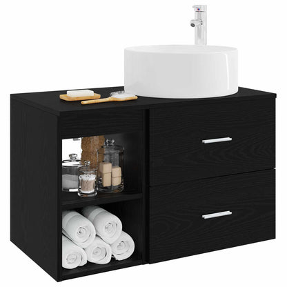 Badezimmermöbel-Set 2 stk. Schwarz Eichen-Optik Holzwerkstoff