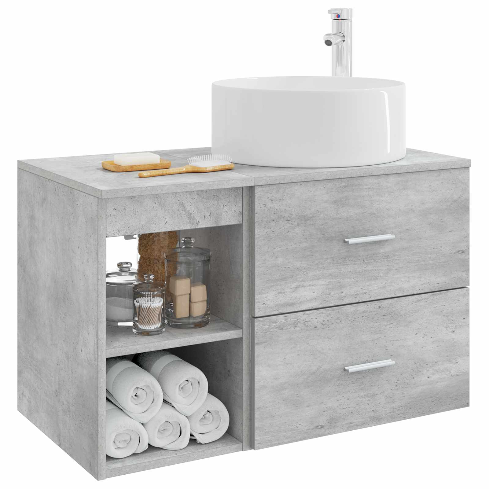 Badezimmermöbel-Set 2 stk. Betongrau Holzwerkstoff