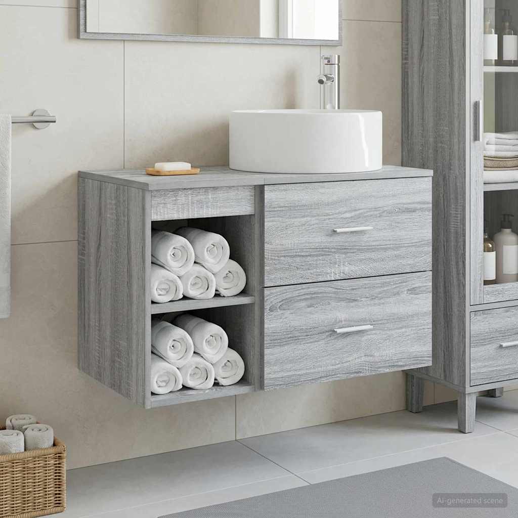 Badezimmermöbel-Set 2 stk. Grau Sonoma Holzwerkstoff