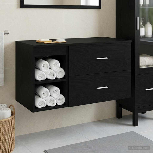 Badezimmermöbel-Set 2 Stk. Schwarze Eiche Holzwerkstoff