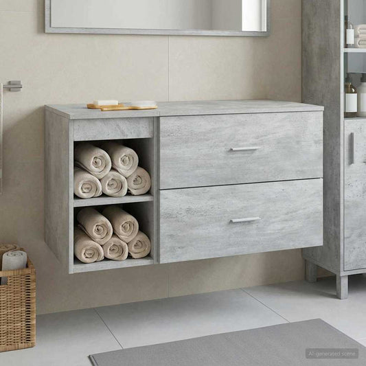 Badezimmermöbel-Set 2 Stk. Betongrau Holzwerkstoff