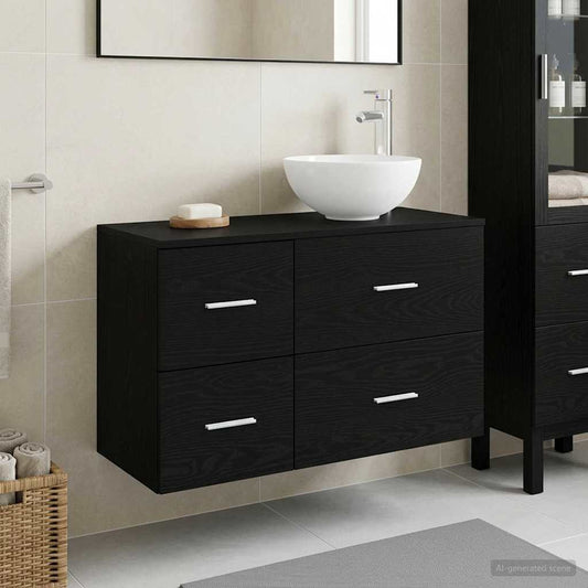Badezimmermöbel-Set 2 Stk. Schwarze Eiche Holzwerkstoff