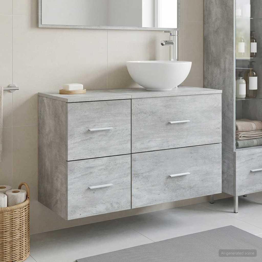 Badezimmermöbel-Set 2 stk. Betongrau Holzwerkstoff