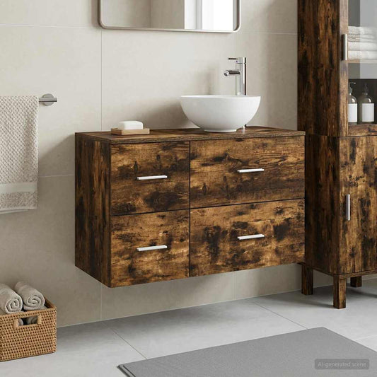 Badezimmermöbel-Set 2 Stk. Geräucherte Eiche Holzwerkstoff