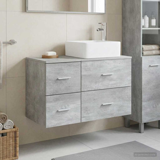 Badezimmermöbel-Set 2 Stk. Betongrau Holzwerkstoff