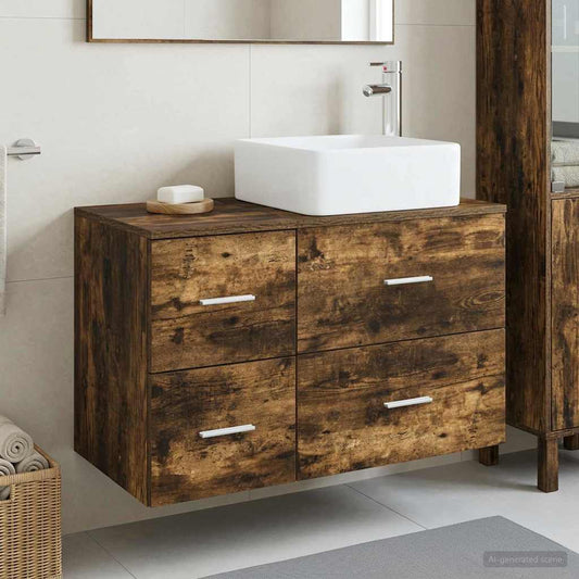 Badezimmermöbel-Set 2 Stk. Geräucherte Eiche Holzwerkstoff