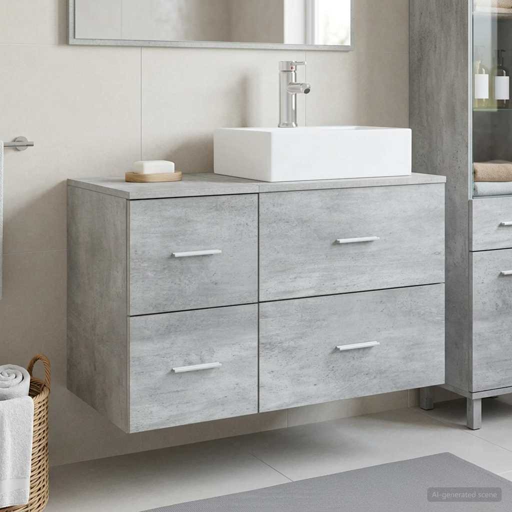 Badezimmermöbel-Set 2 stk. Betongrau Holzwerkstoff